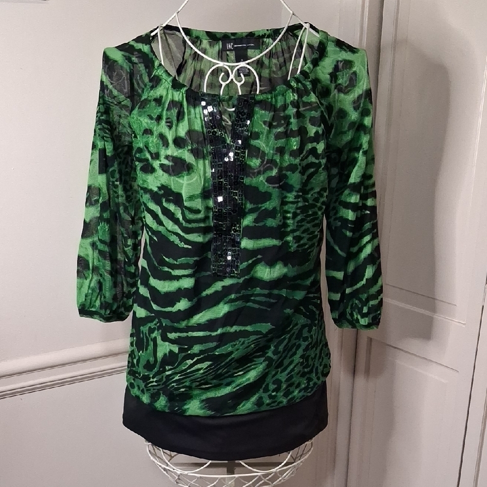INC International Concepts Green Animal Print Blouse